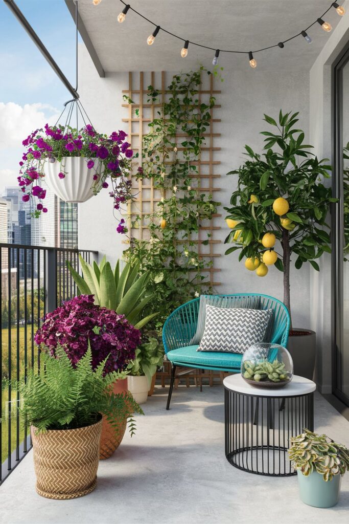 Beautiful balcony garden with different plants