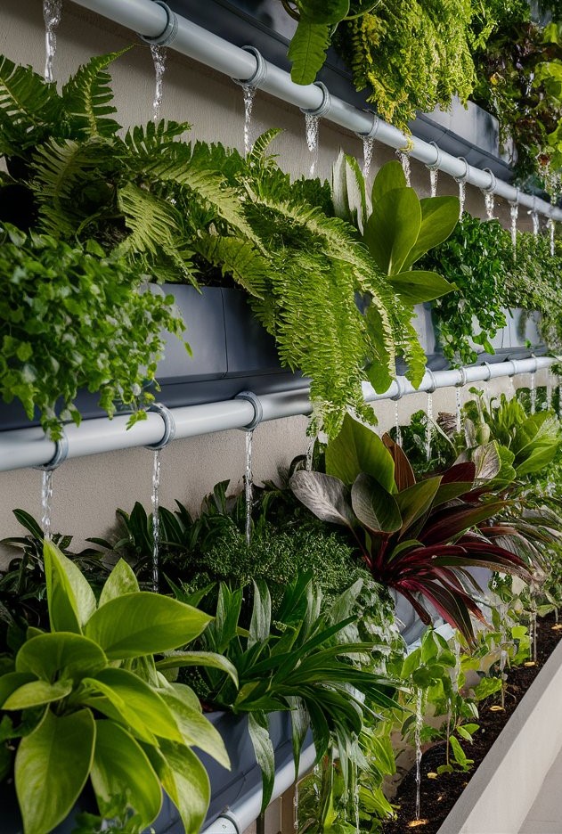 Living wall with built-in irrigation on balcony